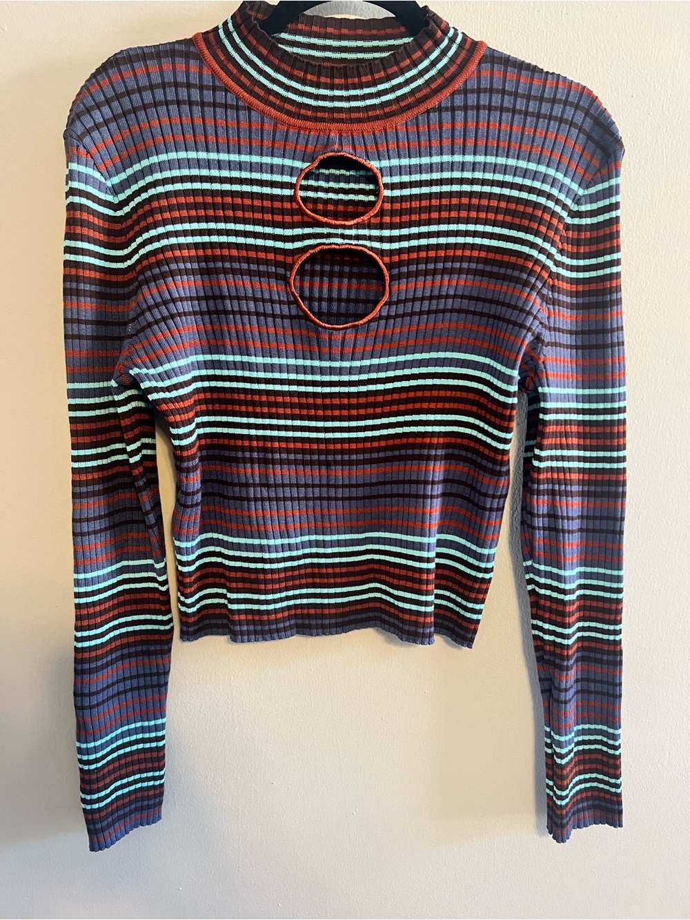 Madden NYC Navy, Rust, Aqua & Brown Ribbed Long-Sleeve w/ Cutouts | Women’s XXL